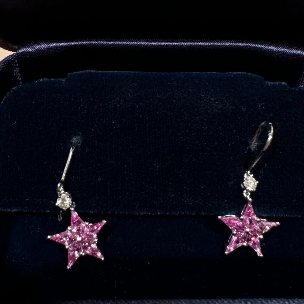 Tiffany & Co Pink Sapphire, Diamond and Platinum Star Drop Earrings